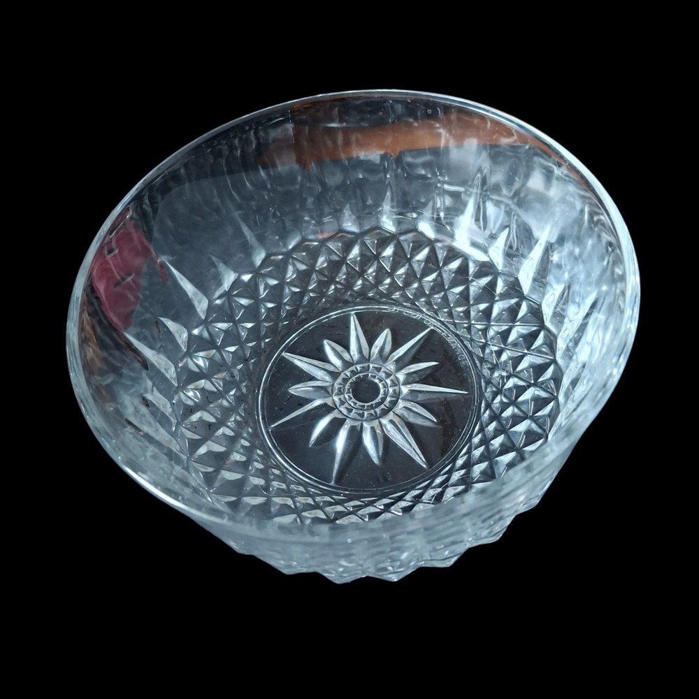 Pair Vintage Arcoroc France Glass Diamond Cut Dessert Fruit Bowls Starburst 4.5"